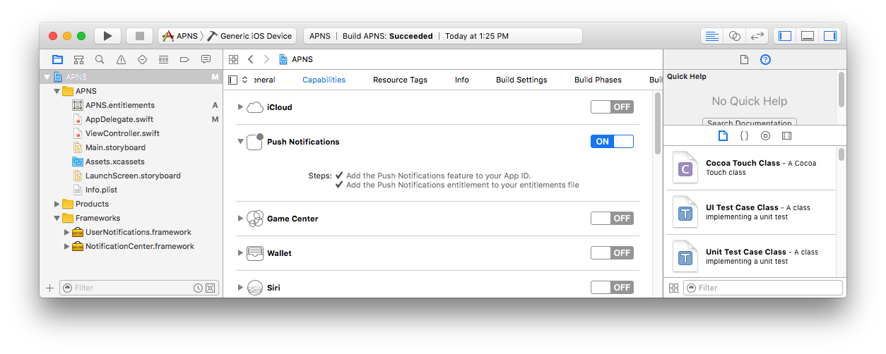 for requirement xcode 8 using Xcode Notifications to Devices Send iOS and Push 8